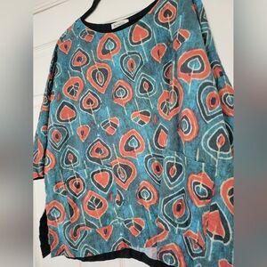 Buykud Oversized top made of washable 100% linen 3/4 Sleeve Popover Size Large